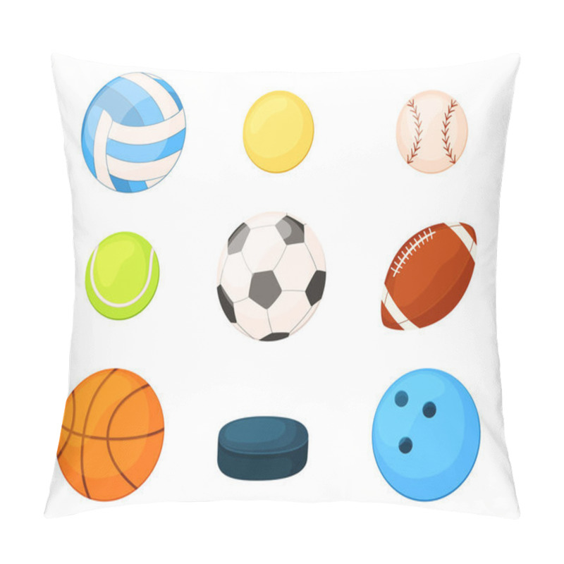 Personality  Vector Set Of Sports Balls. Collection Of Sports Equipment In Cartoon Style. Insulated On White Background Pillow Covers