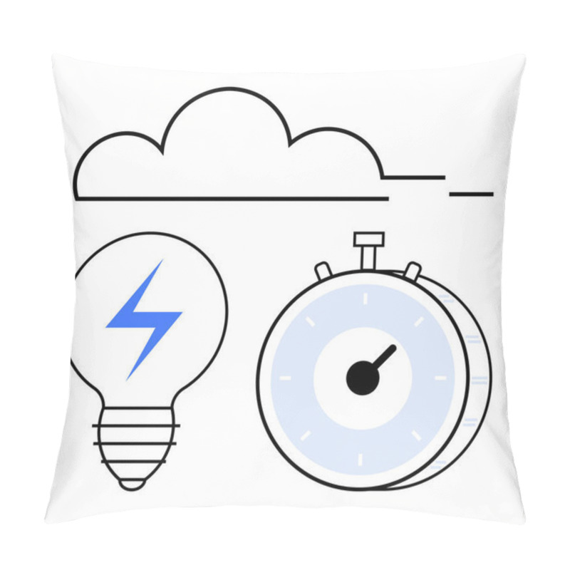 Personality  Light Bulb With Lightning Bolt, Stopwatch, And Cloud. Ideal For Technology, Efficiency, Cloud Storage, Innovation, Productivity Time Management Sustainability. Abstract Line Flat Metaphor Pillow Covers