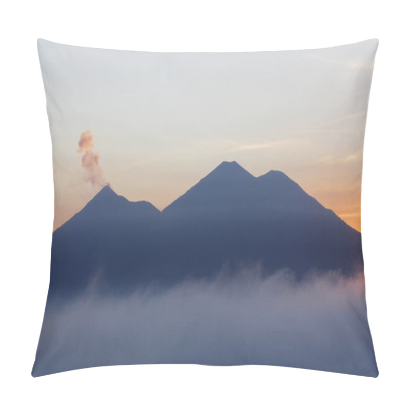 Personality  Sunset With Clouds Surrounding Volcan De Fuego And Volcano Acatenango - Landscape Of Volcanoes In Guatemala Pillow Covers