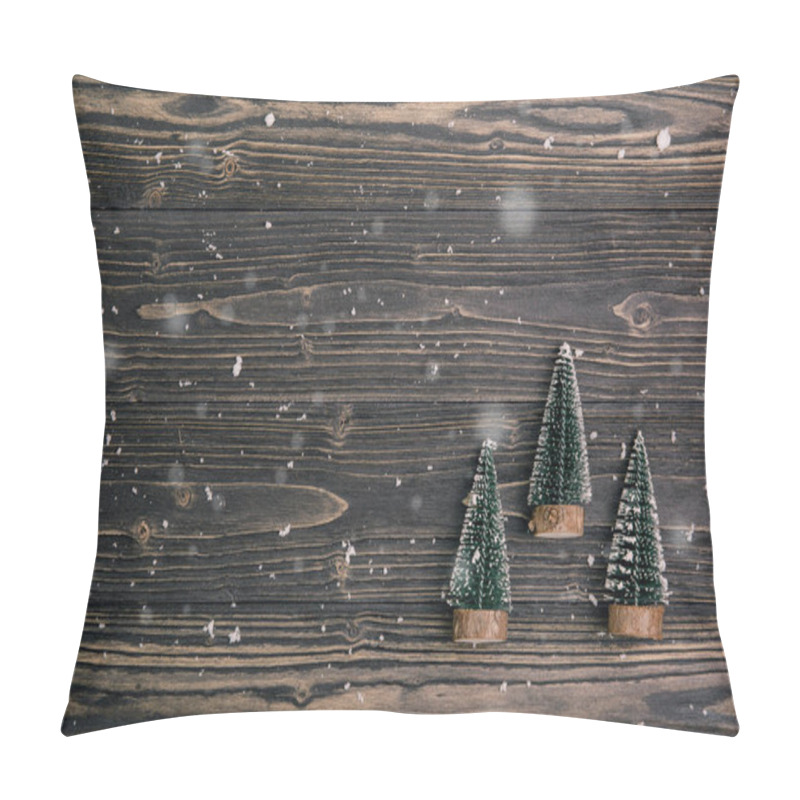 Personality  Christmas Holiday Composition Decoration With Pine Tree On Woode Pillow Covers