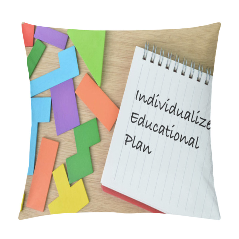 Personality  Notebook Written With Text INDIVIDUALIZED EDUCATIONAL PROGRAM. Top View. Pillow Covers