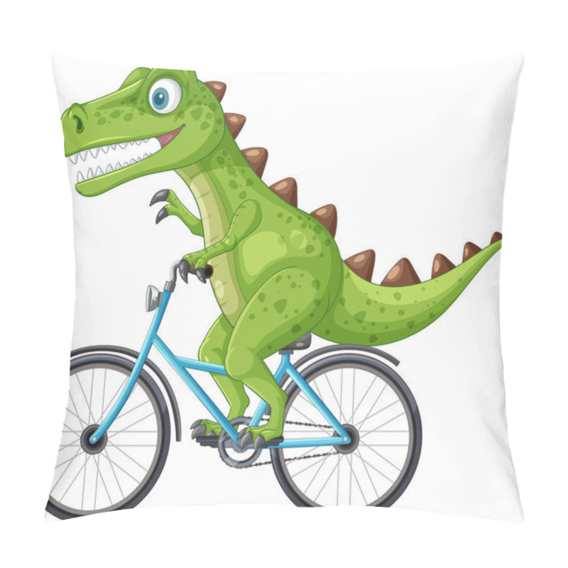 Personality  A Cheerful Dinosaur Cycling On A Blue Bike Pillow Covers