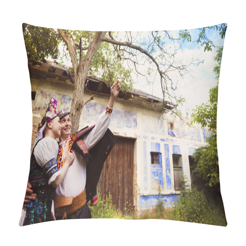 Personality  Couple Standing Near Old House Pillow Covers