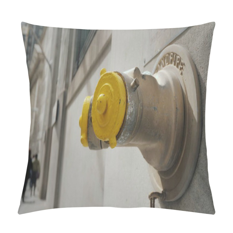 Personality  Yellow Fire Hydrant In The Wall Of A Building On Wall Street In New York Pillow Covers