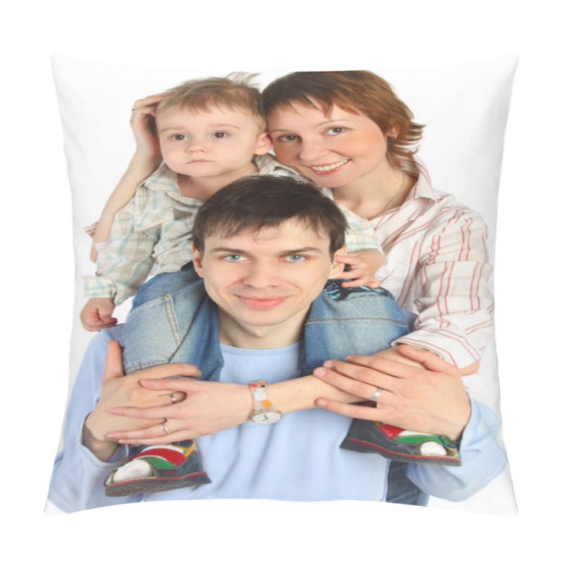 Personality  Smiling Family - Mother, Father And Child Isolated On White Pillow Covers