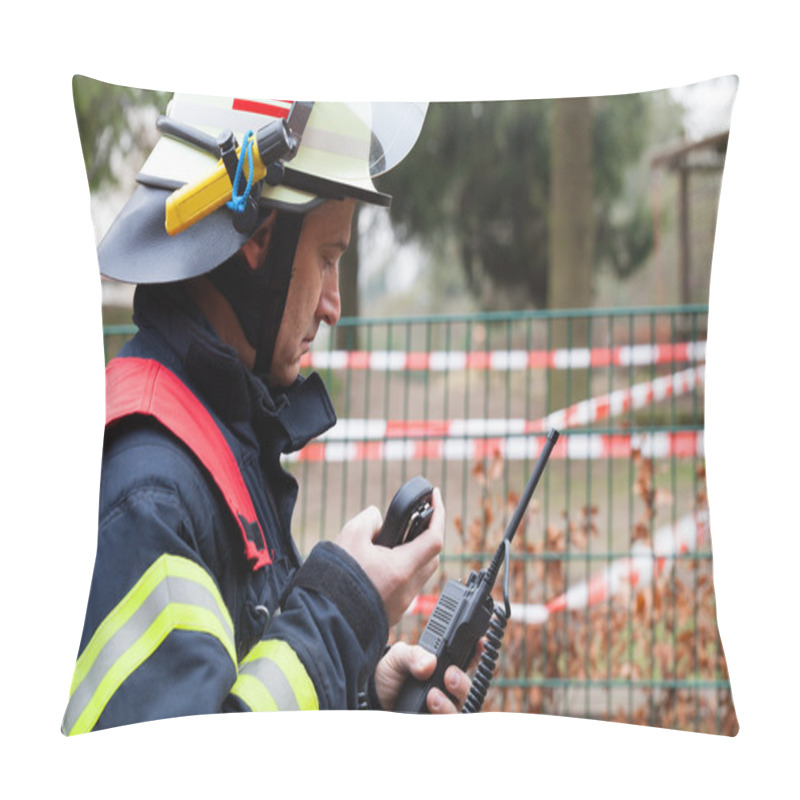 Personality  Firefighter With A Mobile Raido In His Hand Pillow Covers