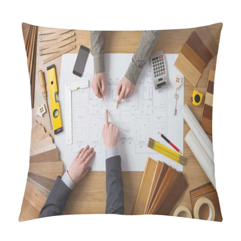 Personality  Businessman And Construction Engineer Working Together Pillow Covers