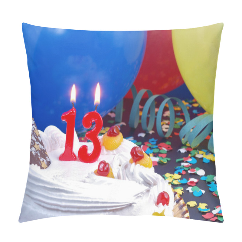 Personality  Birthday Cake With Red Candles Showing Nr. 13 Pillow Covers