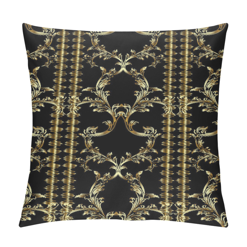 Personality  Striped Gold Baroque Embroidery Vector 3d Seamless Pattern. Pillow Covers