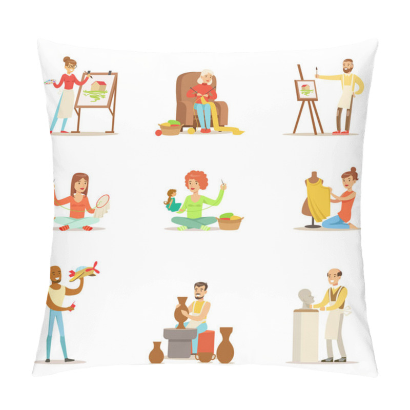 Personality  Adult People And Their Creative And Artistic Hobbies Set Of Cartoon Characters Doing Their Favorite Things Pillow Covers