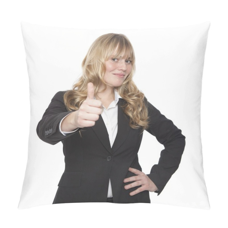 Personality  Woman In Corporate Attire Showing Thumbs Up Hand Pillow Covers