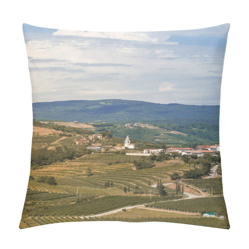 Personality  Tuscany At Sunset, Vineyard View, Carst Village With A Church At The Top Of The Hill Pillow Covers