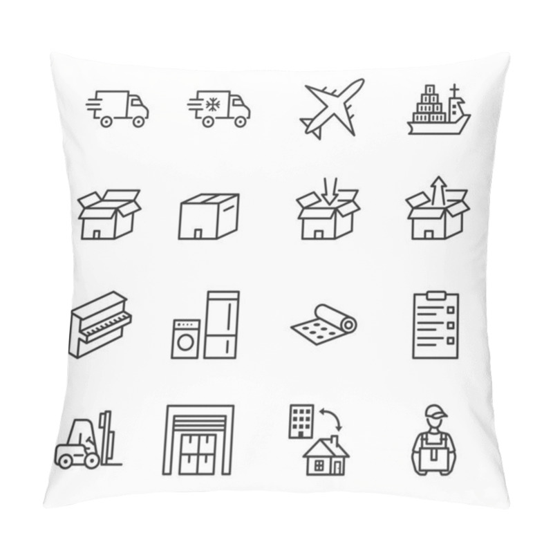 Personality  Transport Company Flat Line Icon Set. Vector Illustration Moving Company. Transportation Of Cargo. Worldwide Delivery. Editable Strokes. Pillow Covers