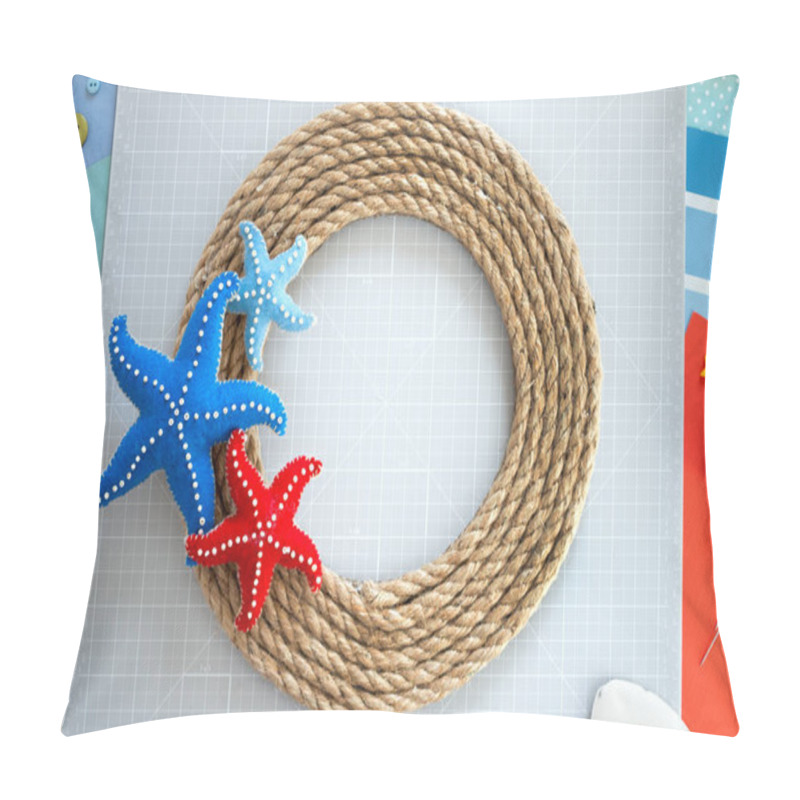 Personality  DIY Instruction. Step By Step Tutorial. Making Summer Decor - Wreath Of Rope With Sea Stars Made Of Felt. Craft Tools And Supplies. Step 7 - Final Pillow Covers