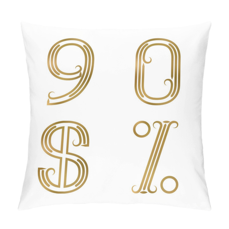 Personality  Nine, Zero Golden Numbers, Dollar And Percent Sign. Pillow Covers