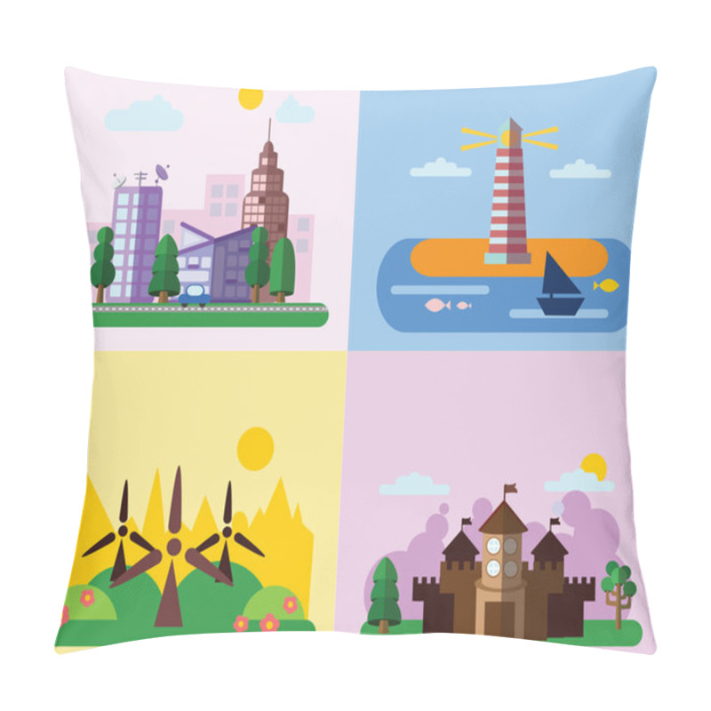 Personality  Set Of Different Landscapes Pillow Covers