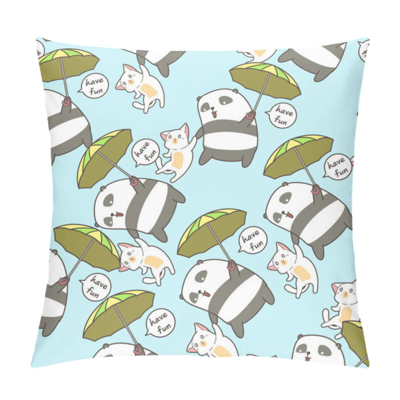 Personality  Seamless Panda And Cat Is Flying With A Umbrella Pattern Pillow Covers