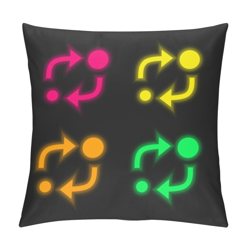 Personality  Analytics Symbol Of Two Circles Of Different Sizes With Two Arrows Between Them Four Color Glowing Neon Vector Icon Pillow Covers