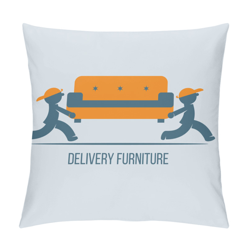 Personality  Shipping Furniture. Vector Logo, Sign. Movers Carry A Couch. Pillow Covers