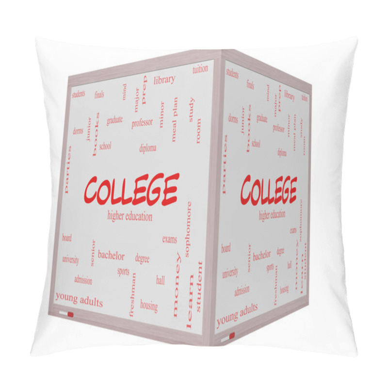 Personality  College Word Cloud Concept On A 3D Cube Whiteboard Pillow Covers