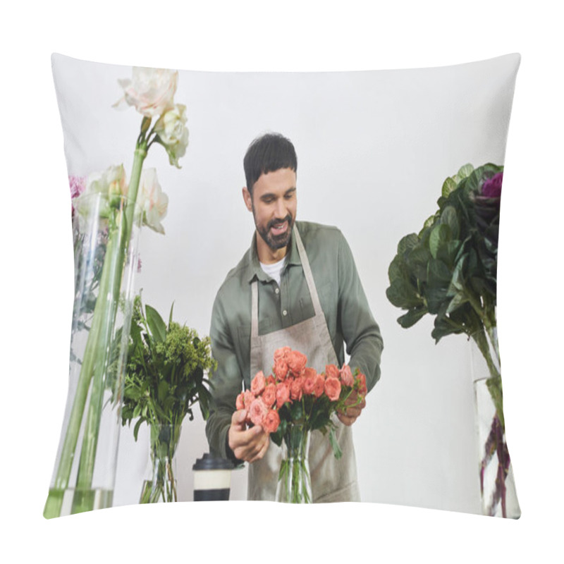 Personality  A Skilled Florist Showcases His Craft, Creating Beautiful Floral Arrangements With Fresh Blooms. Pillow Covers