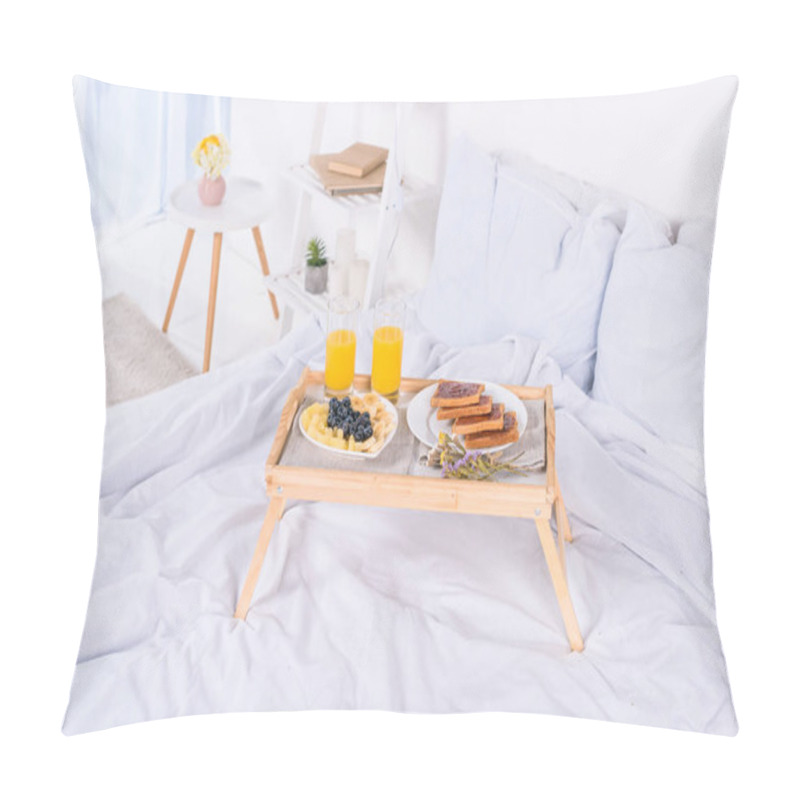 Personality  Breakfast In Bed On Wooden Tray At Morning Pillow Covers