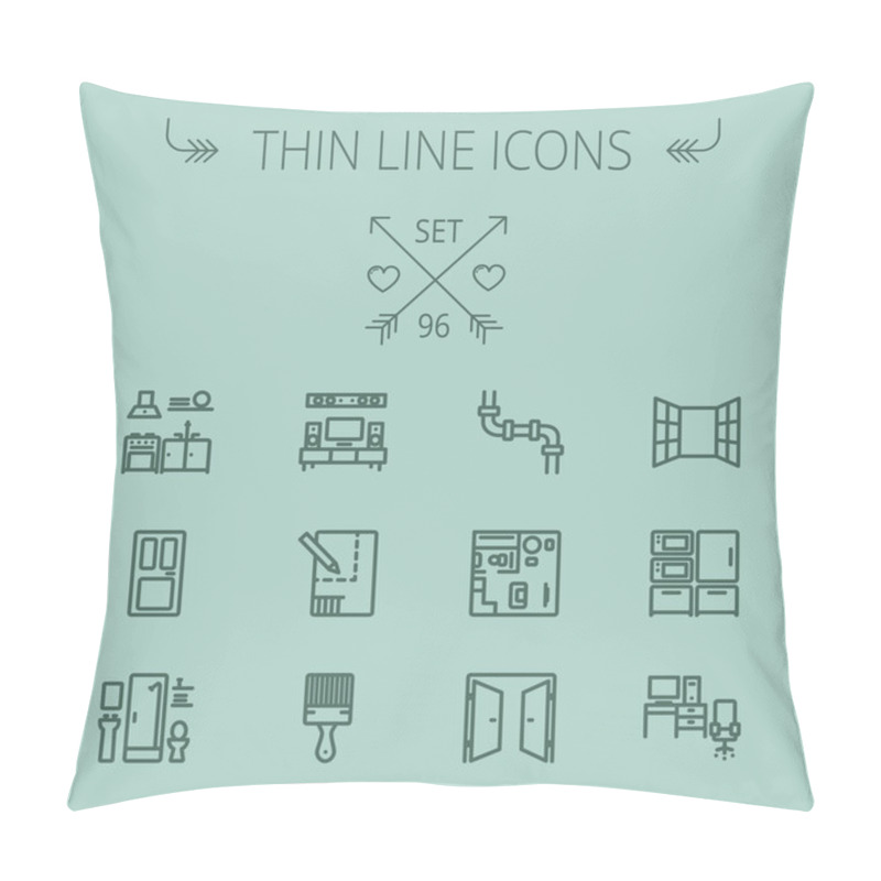 Personality  Construction Thin Line Icon Set Pillow Covers