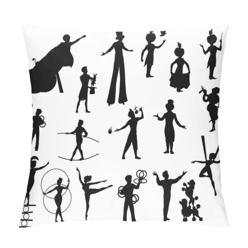 Personality  Circus Performers Black Silhouettes, Carnival Top Tent Vector Artists Clown, Acrobat And Man Cannon Ball, Trained Dogs, Juggler, Magician And Trapeze Girl, Woman With Snake, Balancer And Tamer Set Pillow Covers