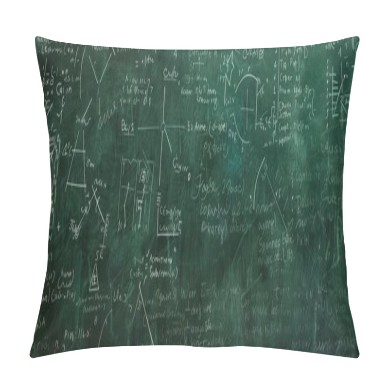 Personality  A Detailed Chalkboard Filled With Complex Mathematical Equations, Diagrams, And Notes In White Chalk. Pillow Covers