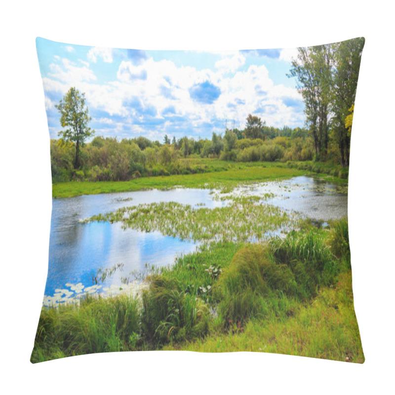 Personality  Summer Landscape With Beautiful River, Green Trees And Blue Sky Pillow Covers