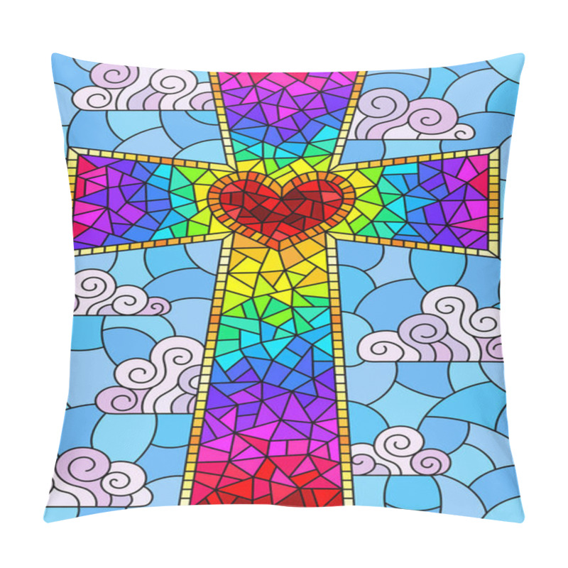 Personality  Illustration In Stained Glass Style With A Bright Christian Cross On A Background Of Sky And Clouds, Rectangular Image Pillow Covers