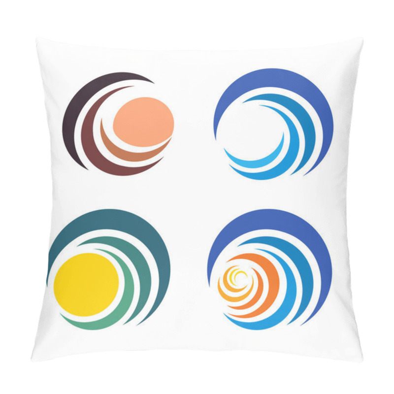 Personality  Wave And Sun, Sunset And Sunrise Logos. Isolated Abstract Decorative Logo Set, Design Element Template On White Background Pillow Covers