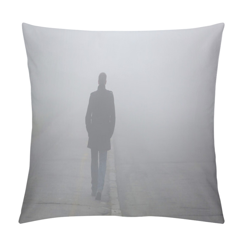 Personality  Man With His Back Walking Through The Fog Street Pillow Covers