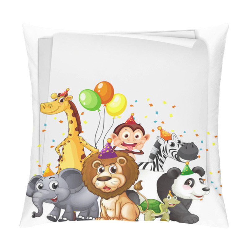 Personality  Blank Banner With Wild Animal In Party Theme Illustration Pillow Covers