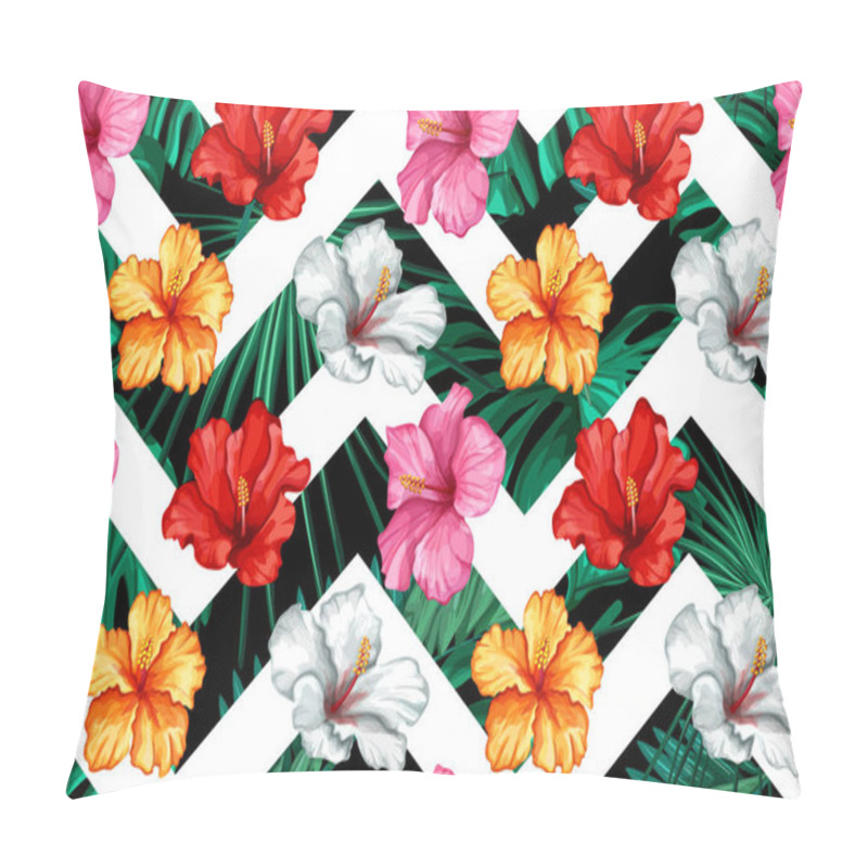 Personality  Vector Tropical Leaves Hibiscus Seamless Pattern Pillow Covers