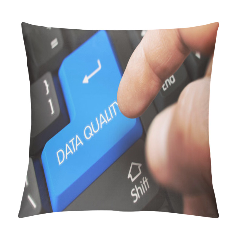 Personality  DATA QUALITY - Modern Laptop Keyboard Concept. Pillow Covers