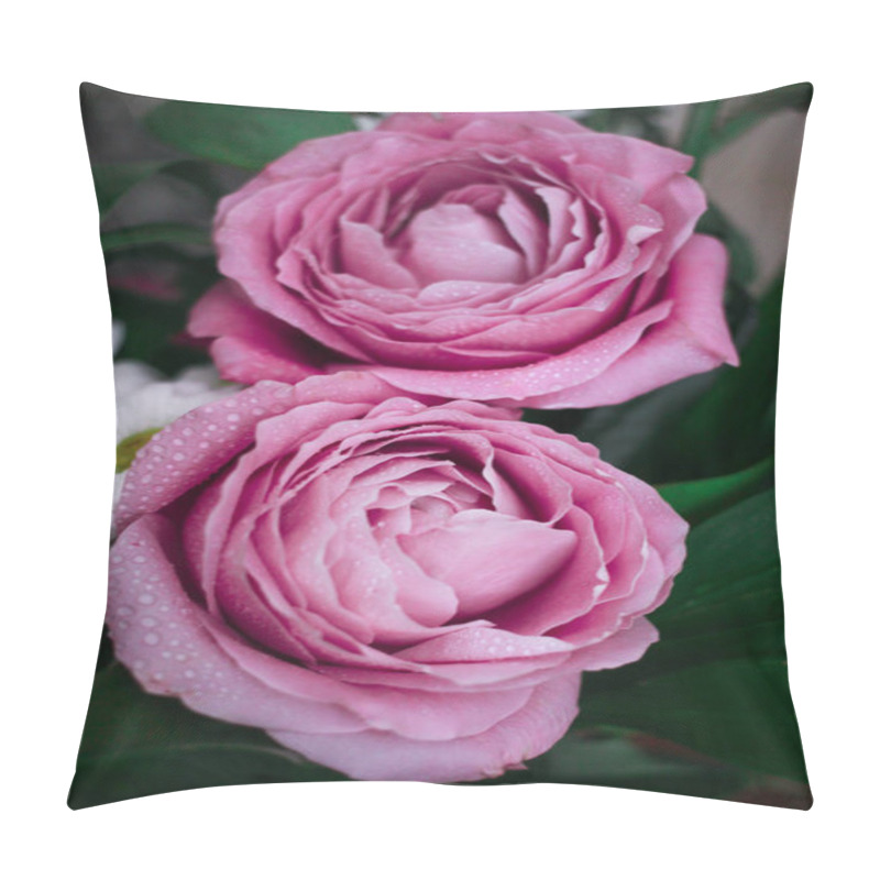 Personality  Large Pink Roses With Drops On Petals Pillow Covers