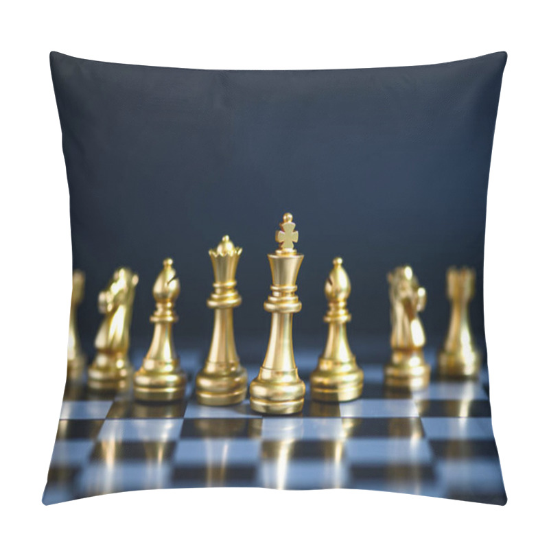 Personality  Gold Chess Pieces On Chessboard, Business Strategy Concept. Business Teamwork Concept. Pillow Covers