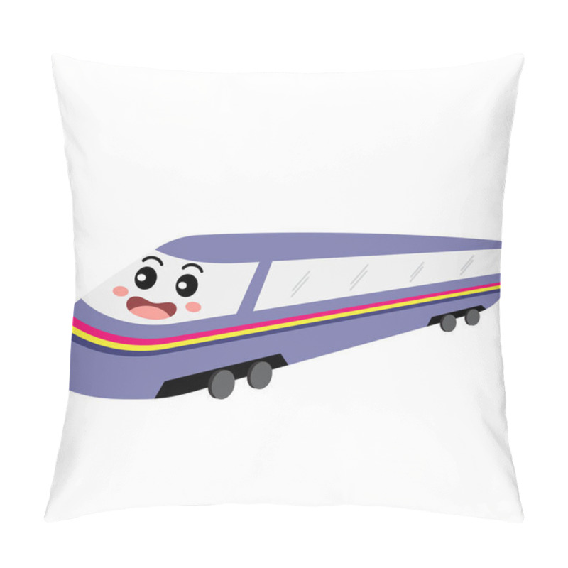 Personality  Bullet Train Transportation Cartoon Character Perspective View Isolated On White Background Vector Illustration. Pillow Covers