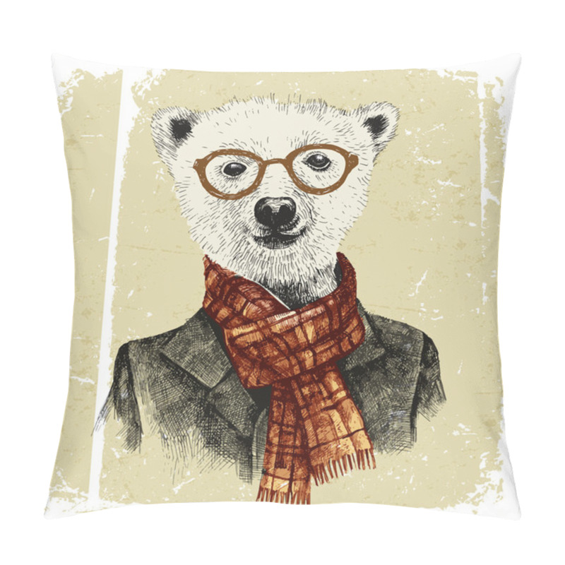 Personality  Hand Drawn Dressed Up Hipster Bear In Glasses Pillow Covers