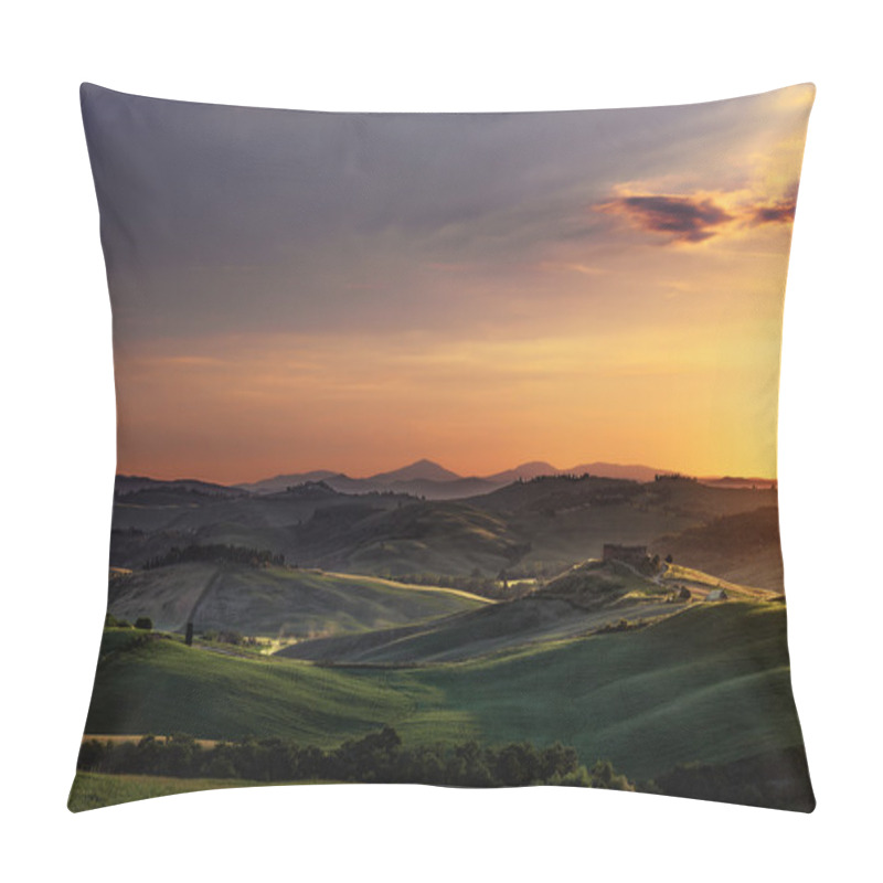 Personality  Tuscany Spring, Rolling Hills On Sunset. Volterra Rural Landscap Pillow Covers