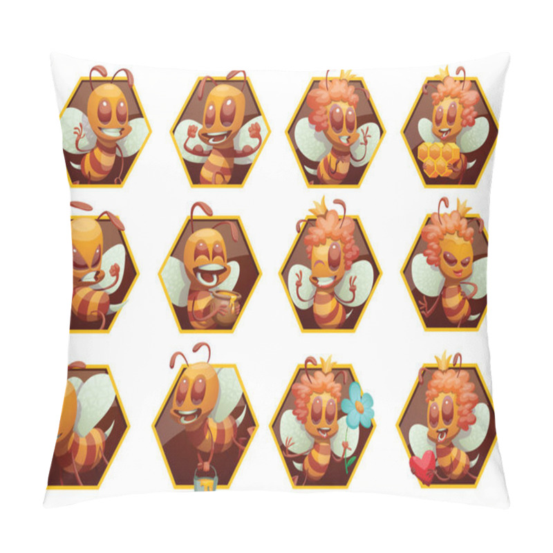 Personality  Set Of Honeycomb Frames With Funny Male And Female Bees Pillow Covers