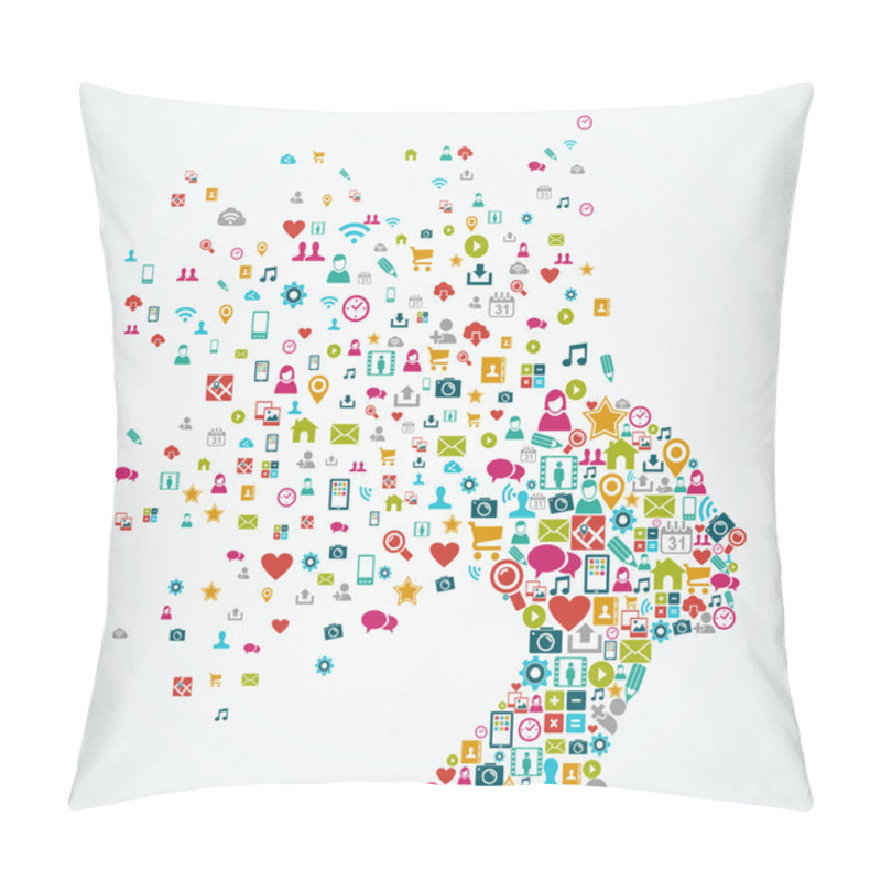 Personality  Female Human Head Shape With Social Media Icons Design EPS10 Fil Pillow Covers