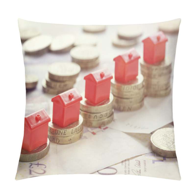 Personality   Houses Resting On Pound Coin Stacks  Pillow Covers