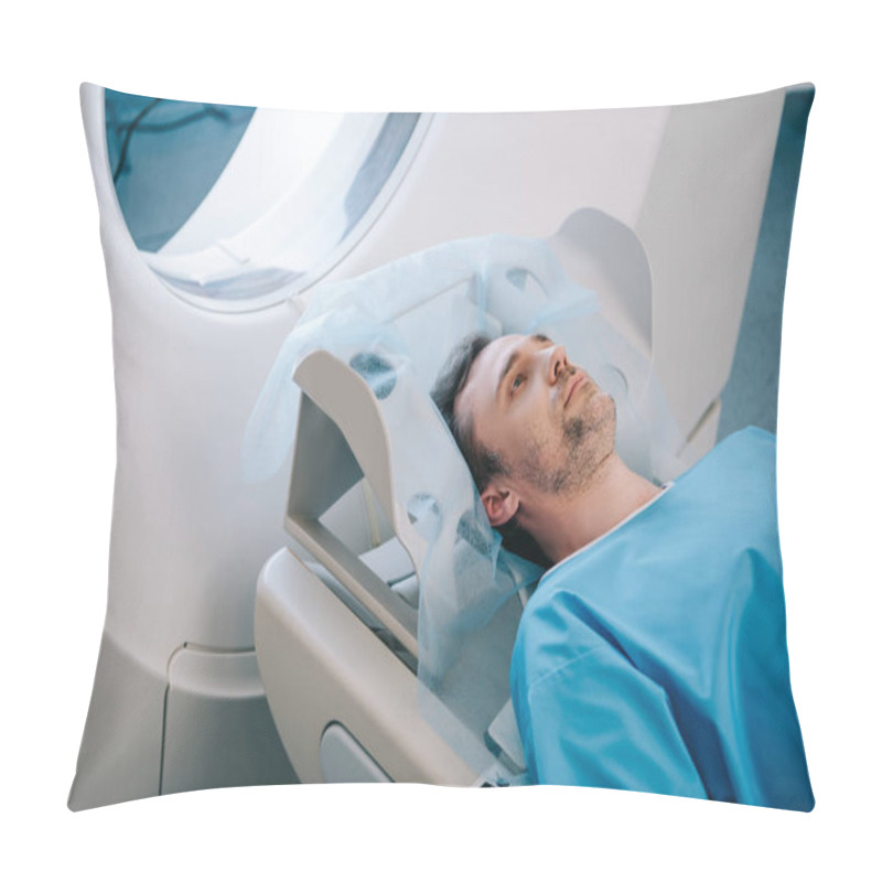 Personality  Adult Handsome Man Lying On Ct Scan Bed During Tomography Test  Pillow Covers