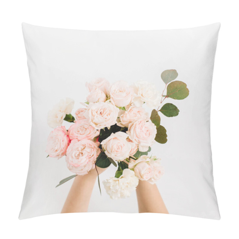 Personality  Beautiful Flowers Bouquet In Girl's Hands Pillow Covers