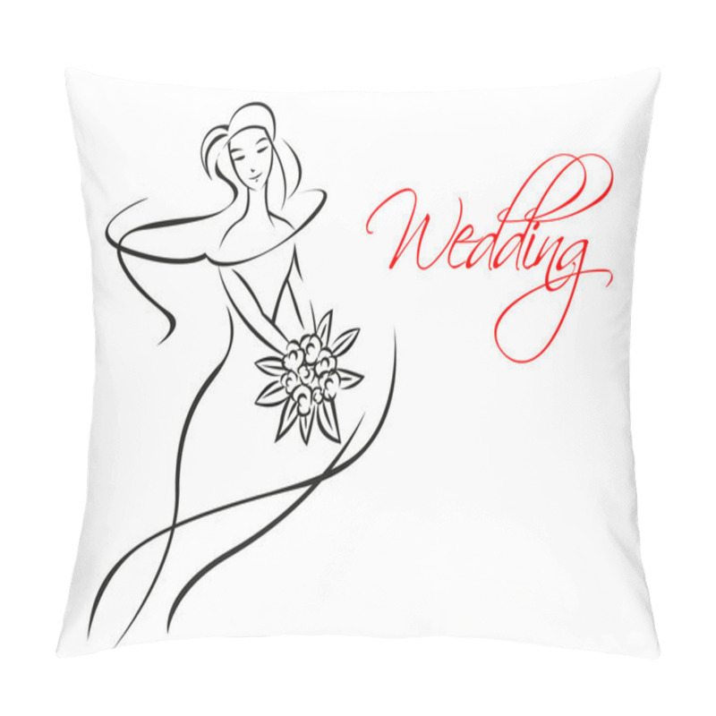 Personality  Outline Silhouette Of Bride With Flowers  Pillow Covers