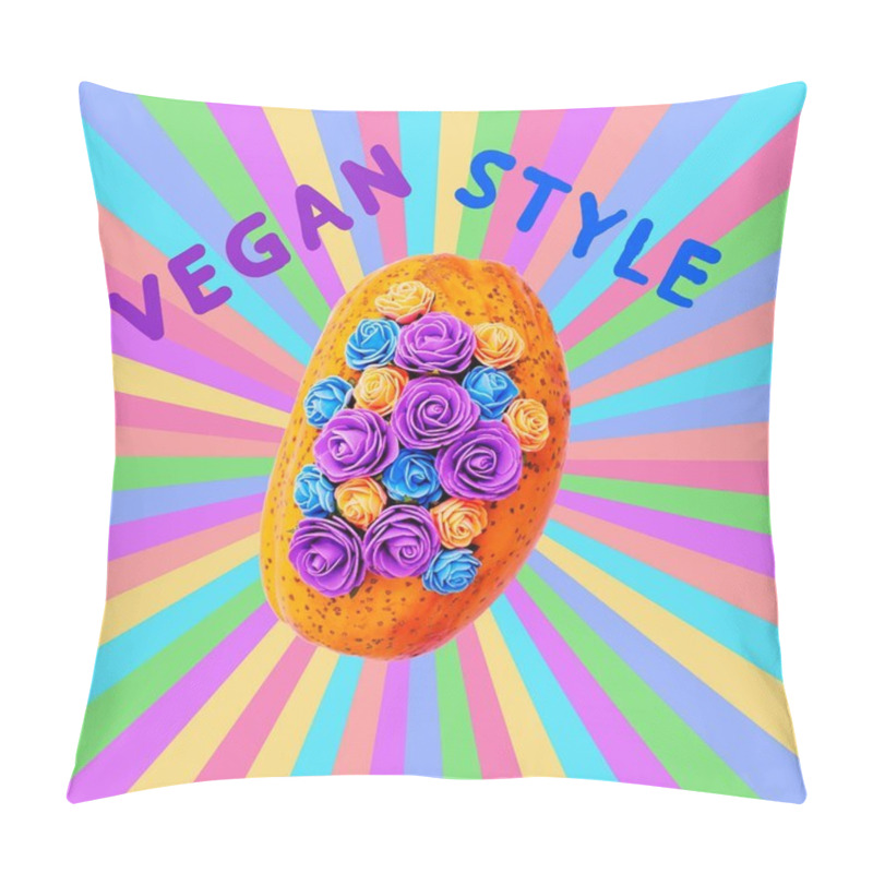 Personality  Modern Design Collage Art. Fashion Style Vegan Concept. Papaya Pillow Covers