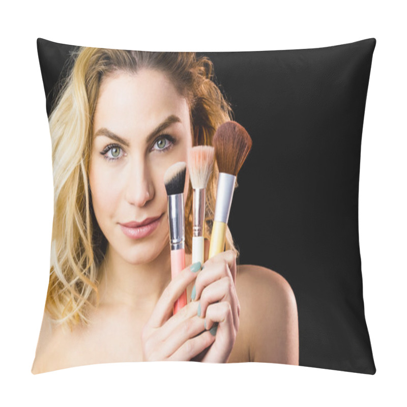 Personality  Woman Posing With Make-up Brush Pillow Covers