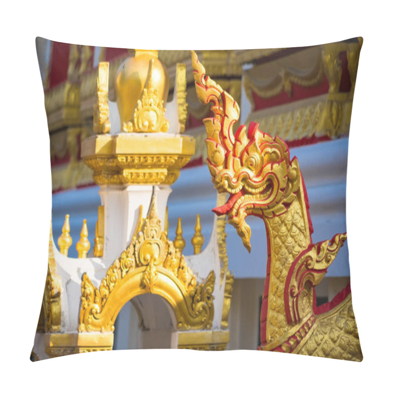 Personality  Samut Prakan, Thailand -May, 13, 2024 : Majestic Serpent Sculpture In Thai Temples At Samut Prakan, Thailand. Pillow Covers